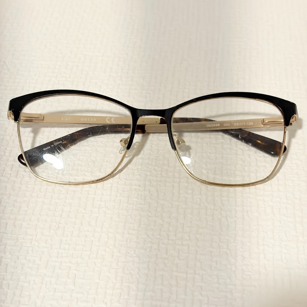 GUESS Eyeglasses GU2498 Cat Eye Browline 53-17-135 Black Gold Tortoise